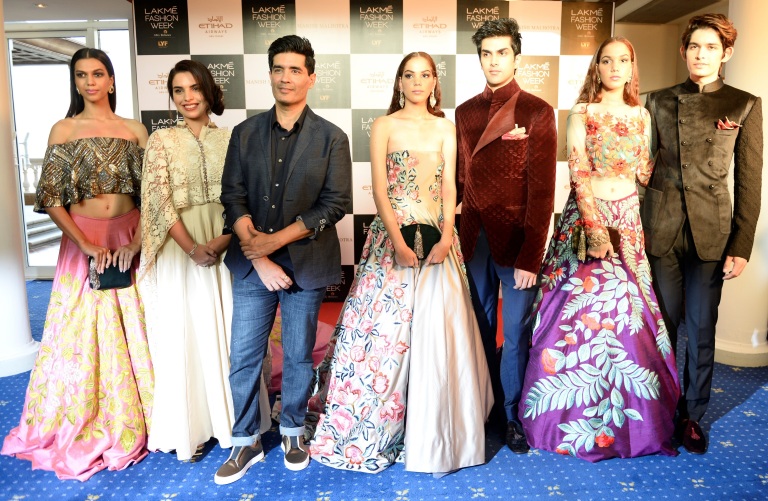 Second from Left_ Amina Taher - Etihad Airways at Manish Malhotra new collection preview for LFW WF 2016