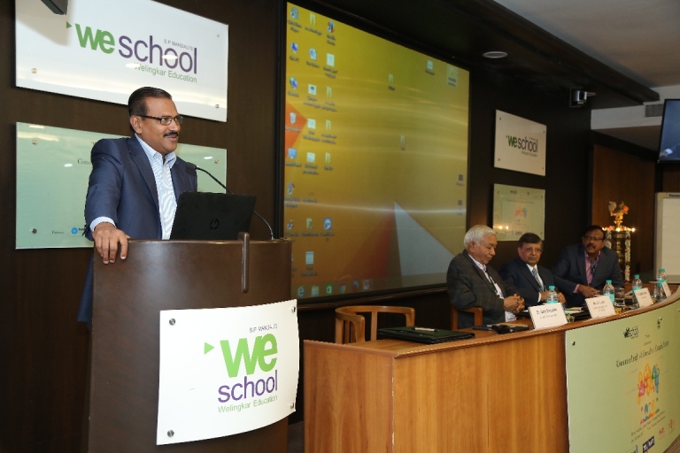  Prof Dr Uday Salunkhe, Group Director, WeSchool, addressing the participants during the inauguration of the conference (From left to right): Prof Dr Uday Salunkhe, Group Director, WeSchool, Advocate Shri. S. K. Jain, Chairman, LMC, WeSchool and Shikshana Prasaraka Mandali, Dr. Jagdish Sheth, Charles Kellstadt Professor of Marketing, Emory University, USA, Dr V. Kumar, Director, PhD Programs - Center for Excellence In Brand And Consumer Management, Georgia State University, USA
